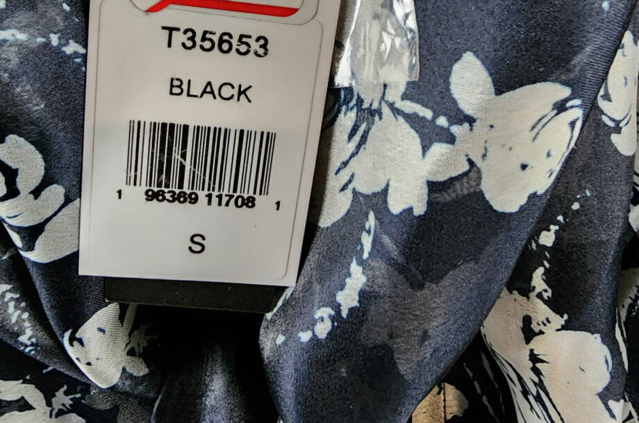 Gracia Chiffon Scarf Neck Blouse Women's S Black/White Floral Button Front L/S