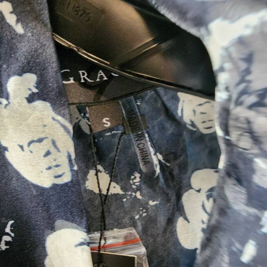 Gracia Chiffon Scarf Neck Blouse Women's S Black/White Floral Button Front L/S