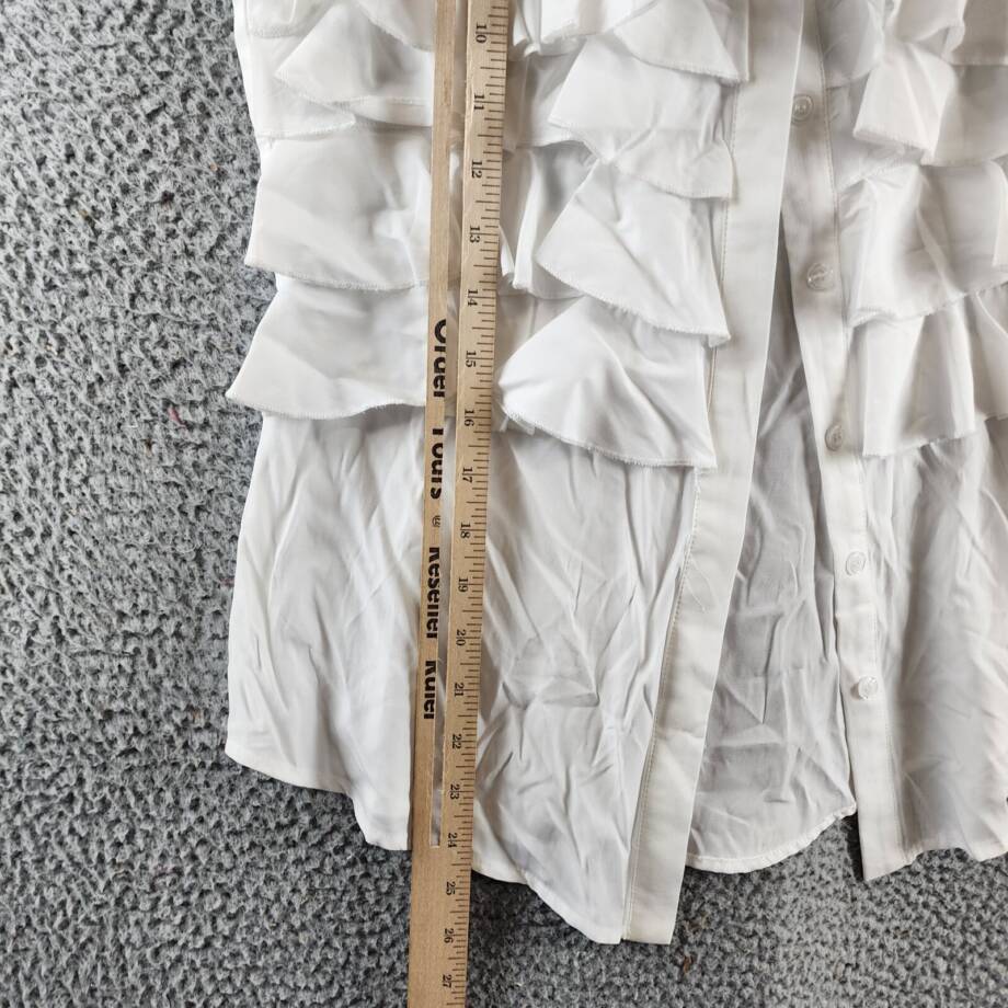 Gracia Ruffle Front Blouse Women's S White Collared Sleeveless Button Closure