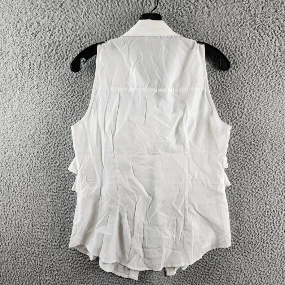 Gracia Ruffle Front Blouse Women's S White Collared Sleeveless Button Closure