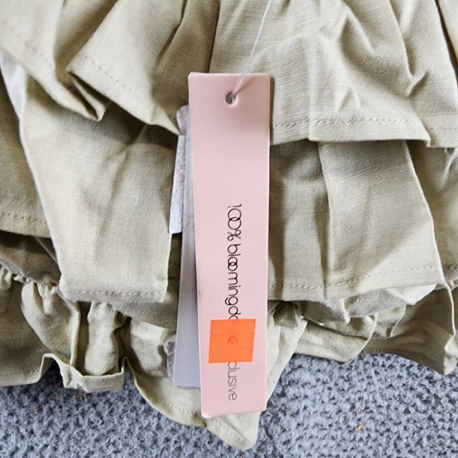 AQUA Tiered Ruffle Linen Blend Cropped Tank Top Women's L Sand Adjustable Strap