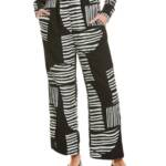 Gracia Mismatch Line Pattern Pajama Pants Women's S Black Elastic Waist Pull On