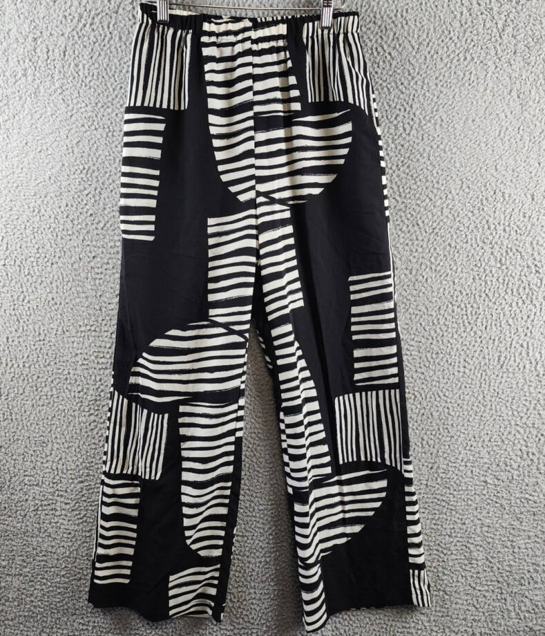 Gracia Mismatch Line Pattern Pajama Pants Women's S Black Elastic Waist Pull On