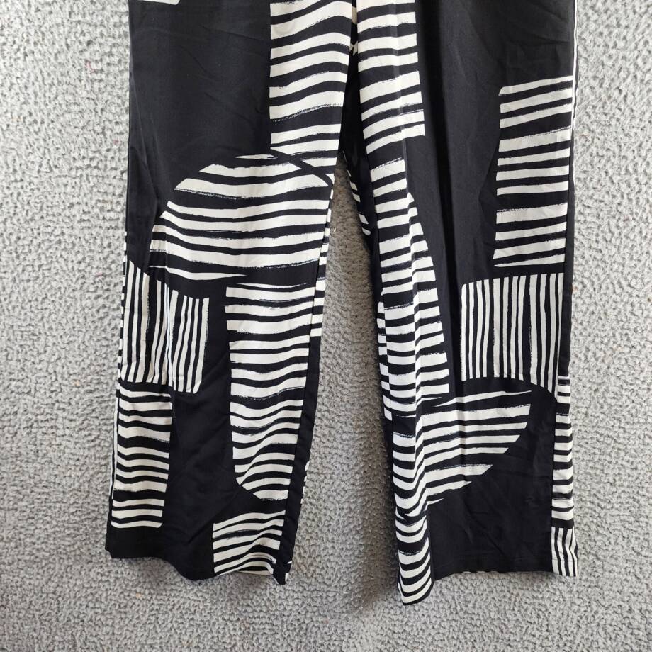 Gracia Mismatch Line Pattern Pajama Pants Women's S Black Elastic Waist Pull On