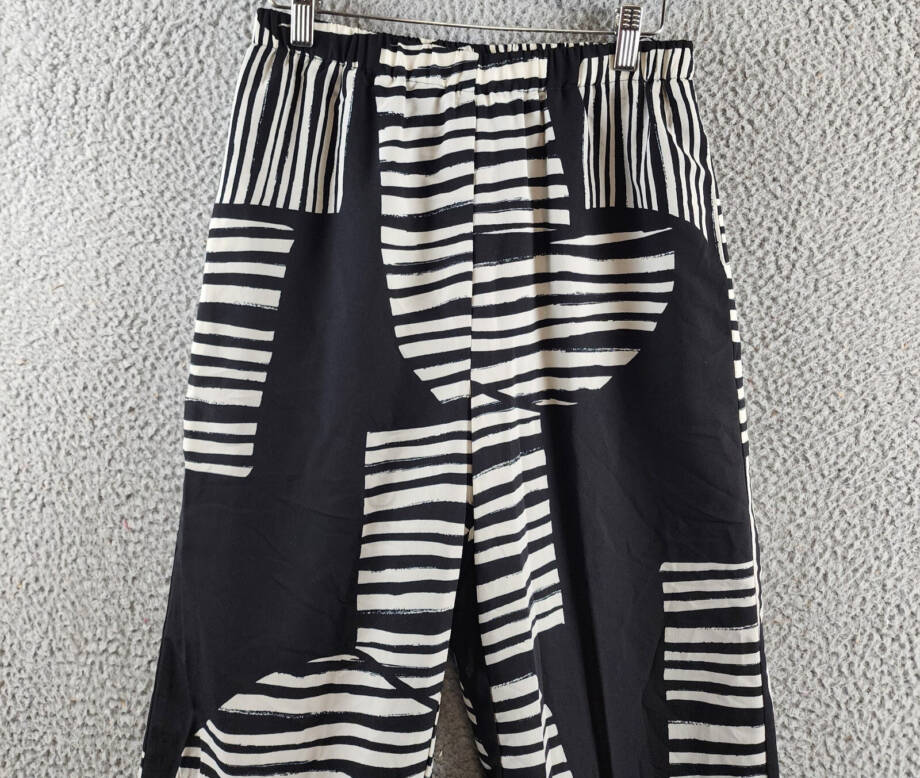 Gracia Mismatch Line Pattern Pajama Pants Women's S Black Elastic Waist Pull On