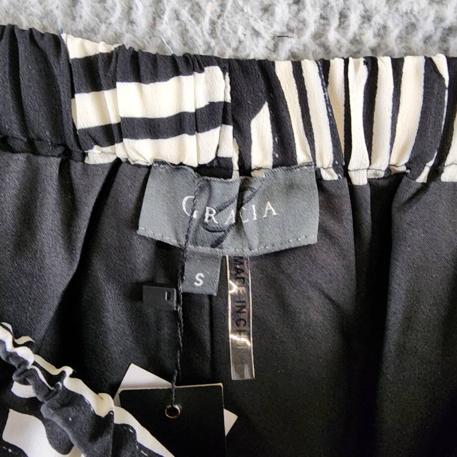 Gracia Mismatch Line Pattern Pajama Pants Women's S Black Elastic Waist Pull On