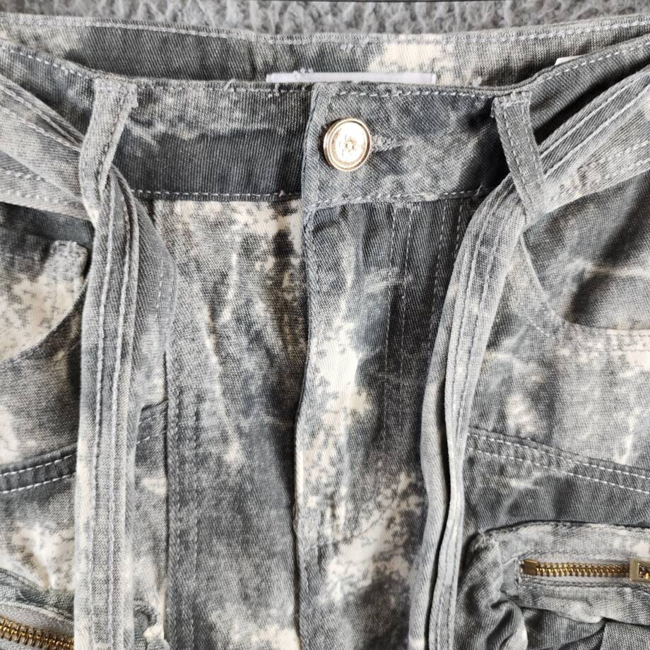 Madonna & Co. Tie Dye Belted Mini Skirt Women's S Gray Multi Pockets Zip/Button