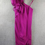 Marina Ruffled One Shoulder Sleeveless Sheath Dress Women's 6 Magenta Side Zip