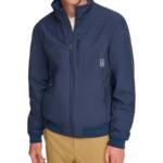 Bass Outdoor Full Zip Bomber Jacket Men's L Dress Blue Stand Collar Long Sleeve