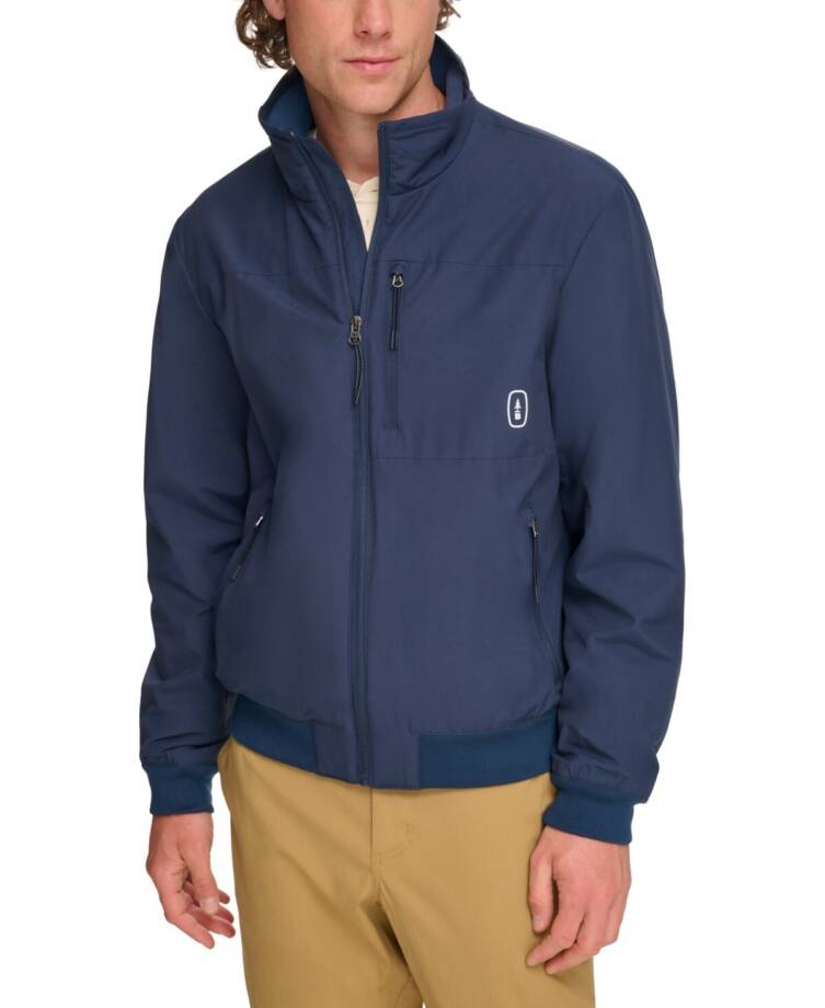 Bass Outdoor Full Zip Bomber Jacket Men's L Dress Blue Stand Collar Long Sleeve