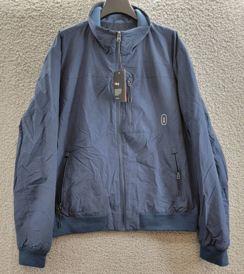 Bass Outdoor Full Zip Bomber Jacket Men's L Dress Blue Stand Collar Long Sleeve