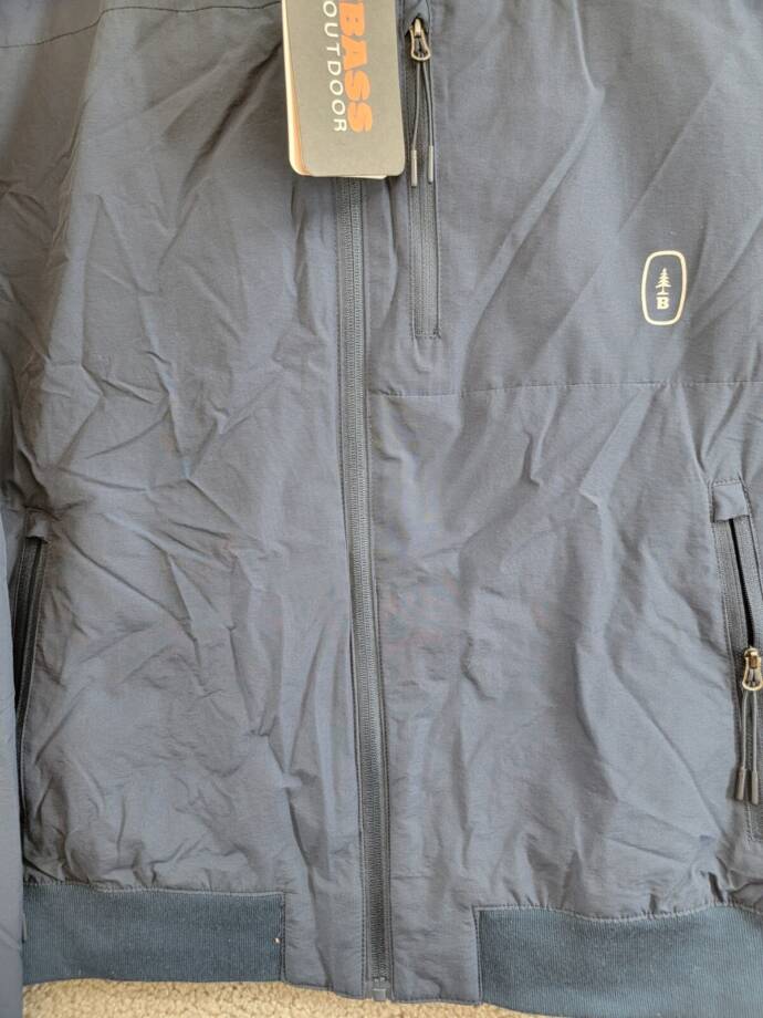 Bass Outdoor Full Zip Bomber Jacket Men's L Dress Blue Stand Collar Long Sleeve