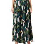 Gracia Printed Tie Waist Pleated Wide Leg Palazzo Pants Women's L Green Multi