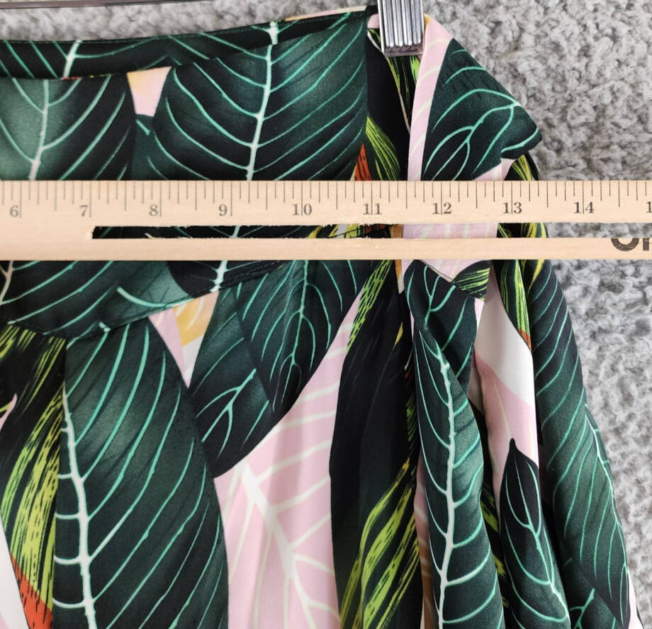 Gracia Printed Tie Waist Pleated Wide Leg Palazzo Pants Women's L Green Multi