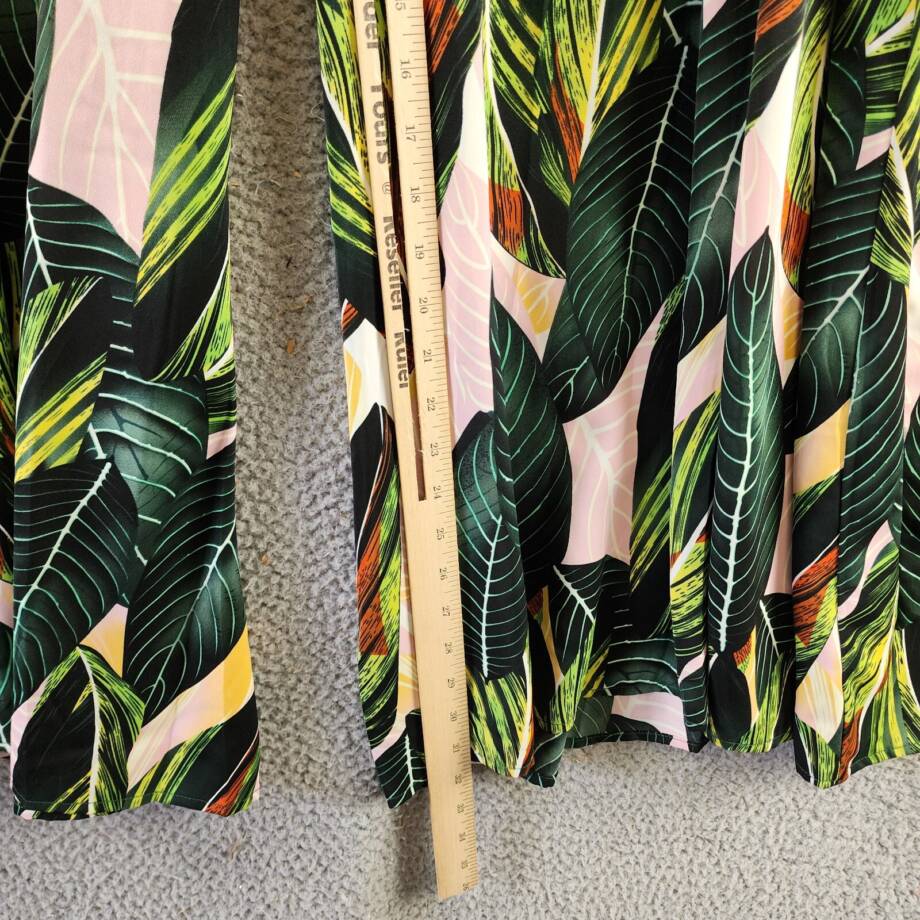 Gracia Printed Tie Waist Pleated Wide Leg Palazzo Pants Women's L Green Multi