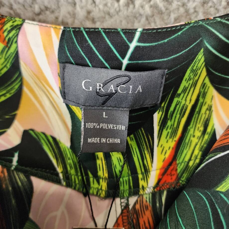 Gracia Printed Tie Waist Pleated Wide Leg Palazzo Pants Women's L Green Multi