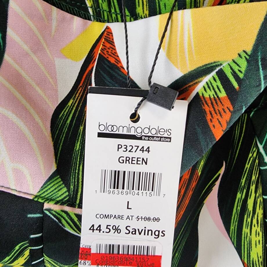 Gracia Printed Tie Waist Pleated Wide Leg Palazzo Pants Women's L Green Multi