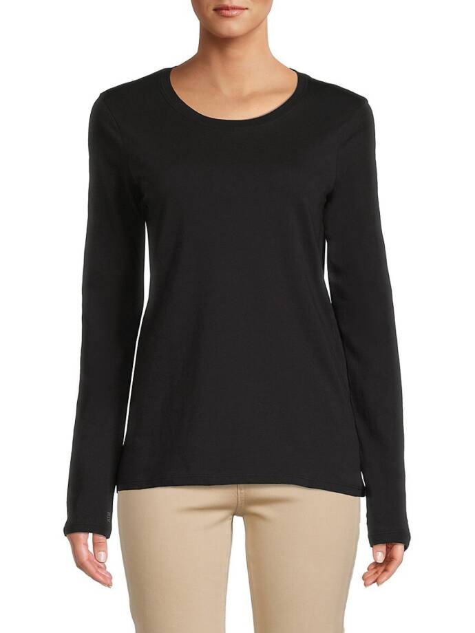 ATM Anthony Thomas Melillo Long Sleeve T-Shirt Women's L Black Solid Crew Neck
