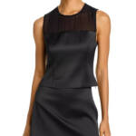 French Connection Illusion Neck Top Women's 6 Black Crewneck Button Back Closure