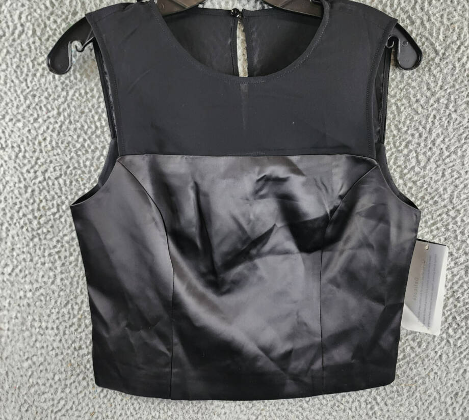 French Connection Illusion Neck Top Women's 6 Black Crewneck Button Back Closure