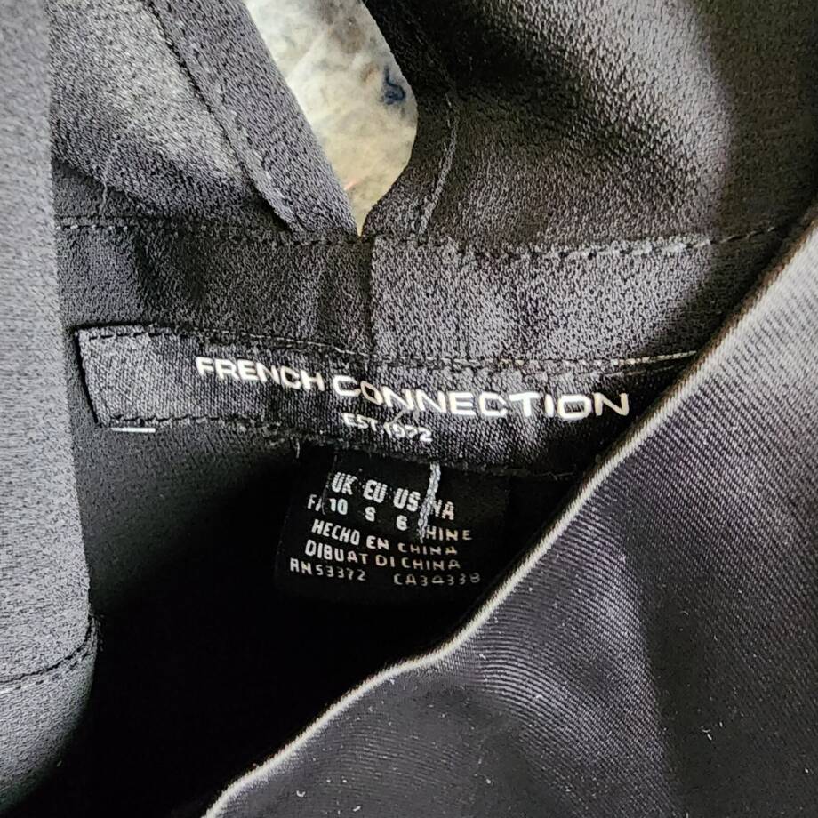 French Connection Illusion Neck Top Women's 6 Black Crewneck Button Back Closure