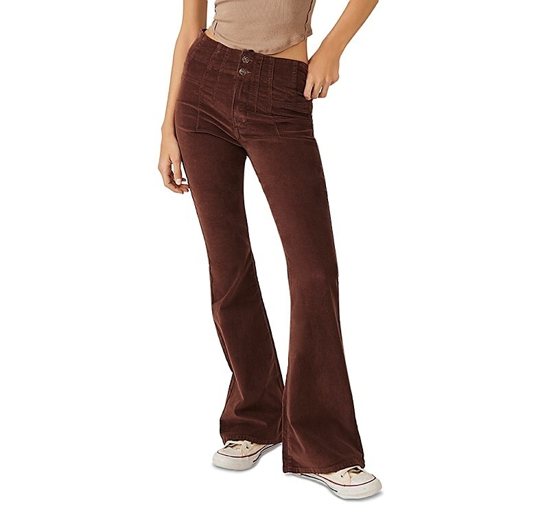 Free People Jayde Cord Flare Jeans Women's 25 Chocolate Truffle Solid High Rise