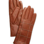 Charter Club Plaid Topstitch Leather Gloves Women's XS Saddle Slip On
