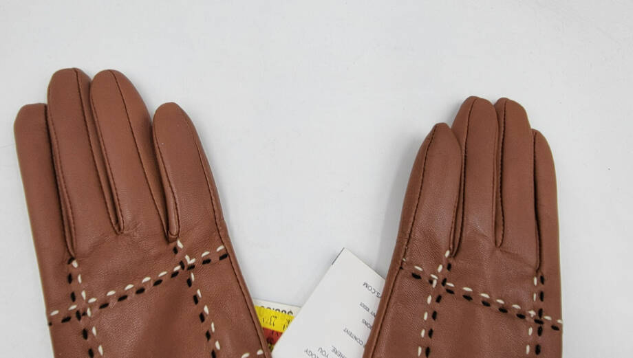 Charter Club Plaid Topstitch Leather Gloves Women's XS Saddle Slip On