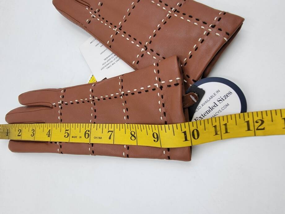Charter Club Plaid Topstitch Leather Gloves Women's XS Saddle Slip On