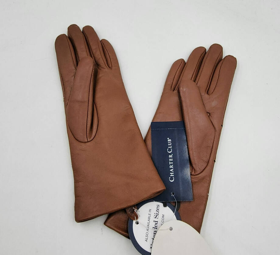 Charter Club Plaid Topstitch Leather Gloves Women's XS Saddle Slip On