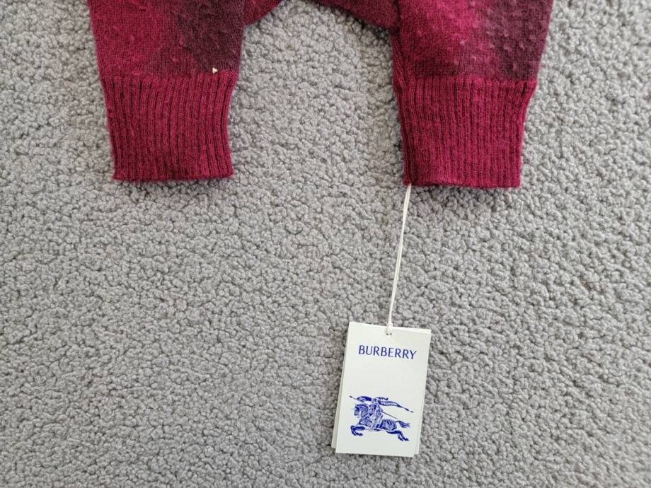 Burberry Wool Check Ribbed Fingerless Gloves Women's S/M Ripple & Plum