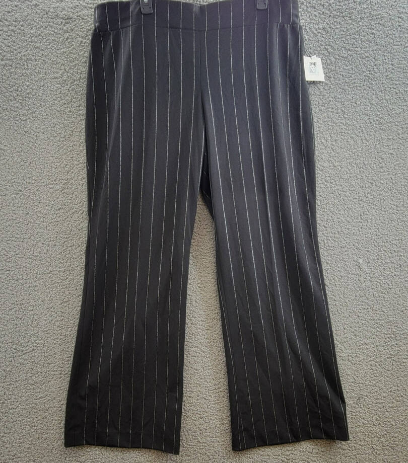 Anne Klein Pinstriped Compression Pull-On Wide-Leg Pants Womens XXL Black/Silver
