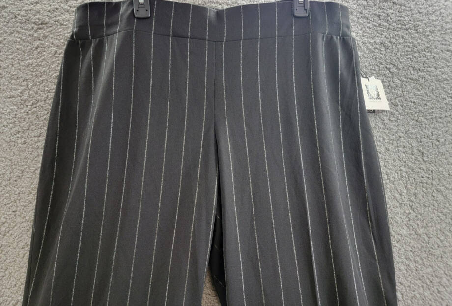 Anne Klein Pinstriped Compression Pull-On Wide-Leg Pants Womens XXL Black/Silver