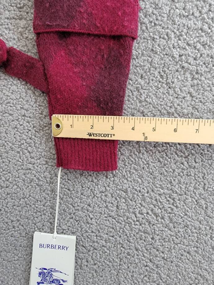 Burberry Wool Check Ribbed Fingerless Gloves Women's S/M Ripple & Plum