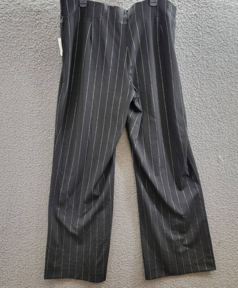 Anne Klein Pinstriped Compression Pull-On Wide-Leg Pants Womens XXL Black/Silver