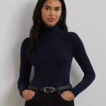 Lauren Ralph Lauren Petite Ribbed Turtleneck Sweater Womens PXS Navy Long Sleeve