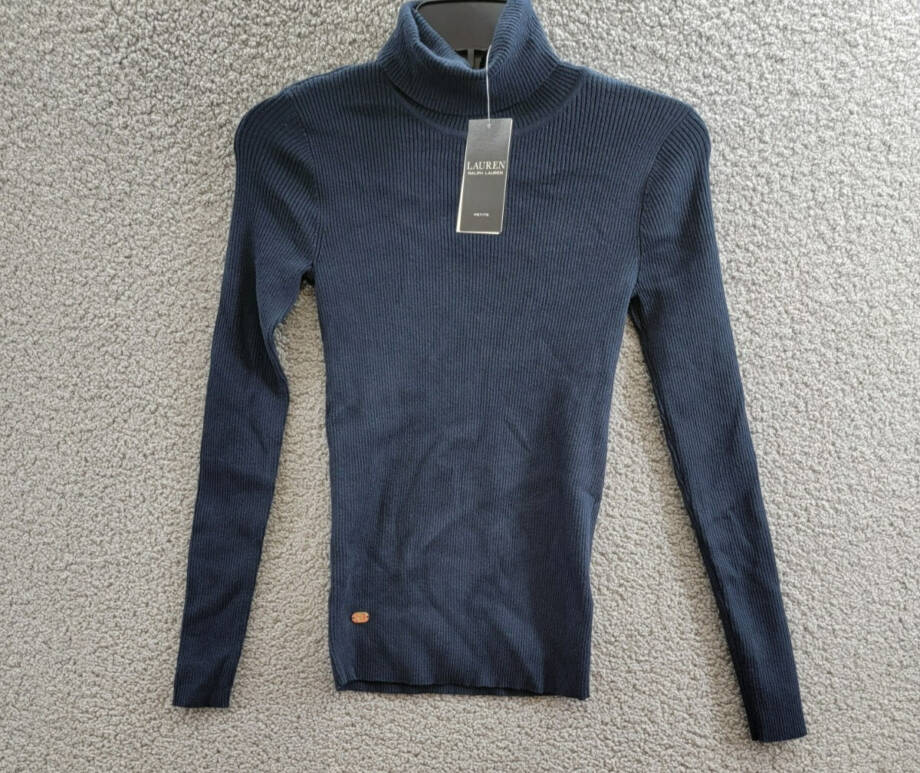 Lauren Ralph Lauren Petite Ribbed Turtleneck Sweater Womens PXS Navy Long Sleeve