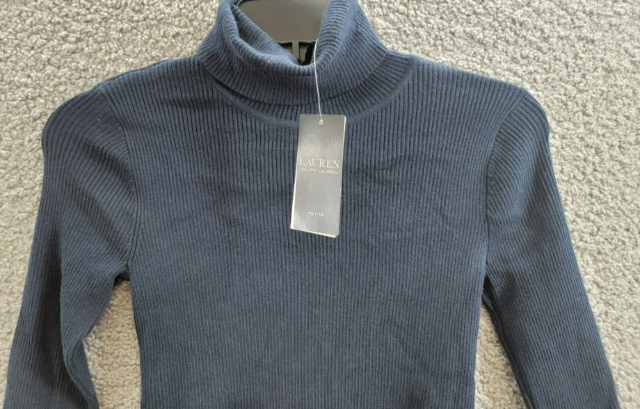 Lauren Ralph Lauren Petite Ribbed Turtleneck Sweater Womens PXS Navy Long Sleeve