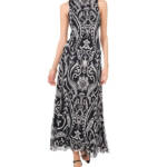 Vince Camuto High-Neck Mesh-Overlay Dress Women's XS Black/White Sleeveless