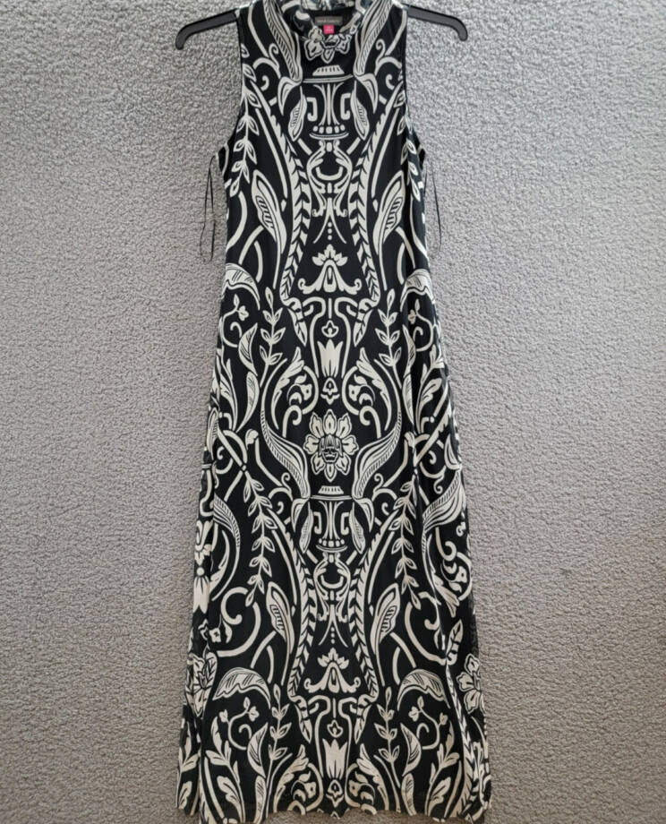 Vince Camuto High-Neck Mesh-Overlay Dress Women's XS Black/White Sleeveless