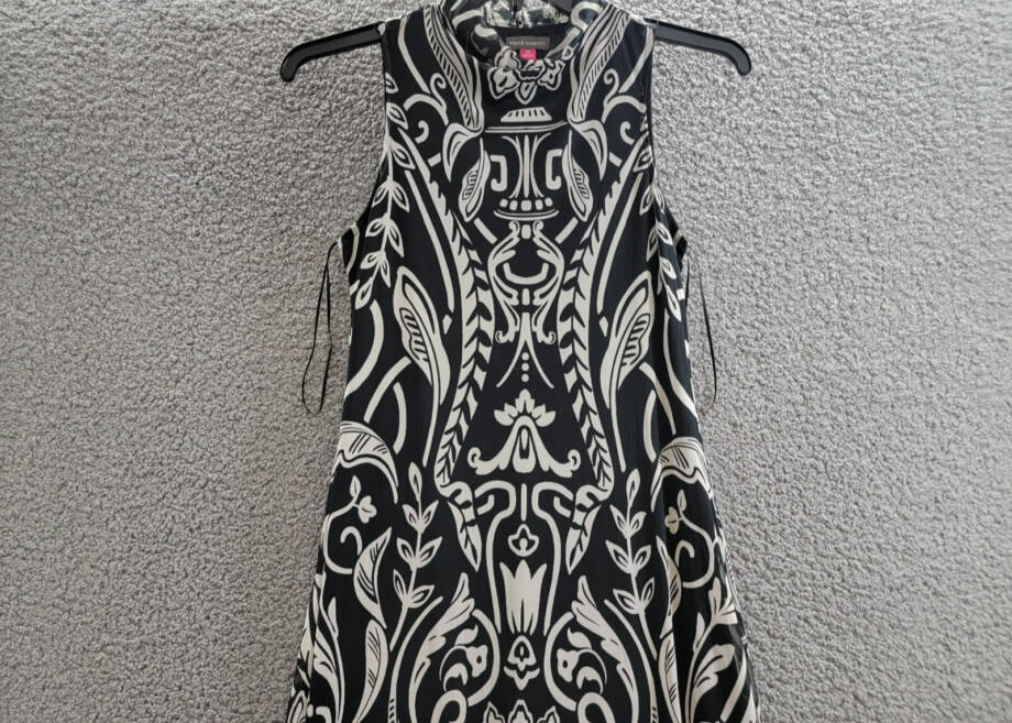 Vince Camuto High-Neck Mesh-Overlay Dress Women's XS Black/White Sleeveless
