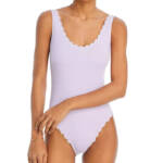 AQUA Swim Scalloped One Piece Swimsuit Women's XS Lilac Solid Scoop Neck Pull On