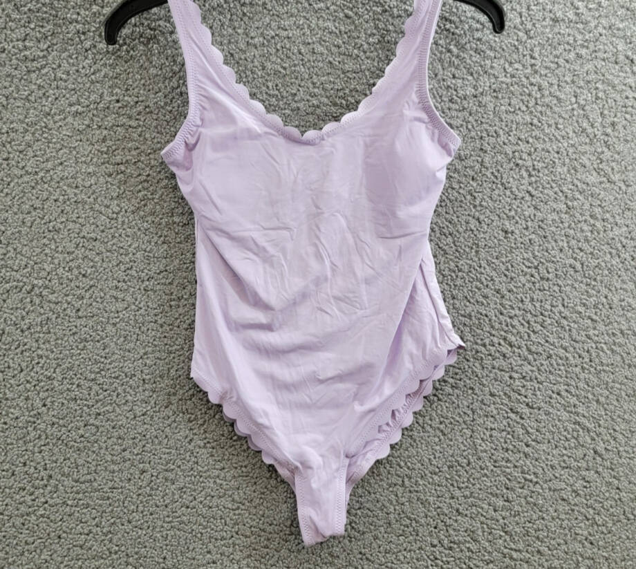 AQUA Swim Scalloped One Piece Swimsuit Women's XS Lilac Solid Scoop Neck Pull On