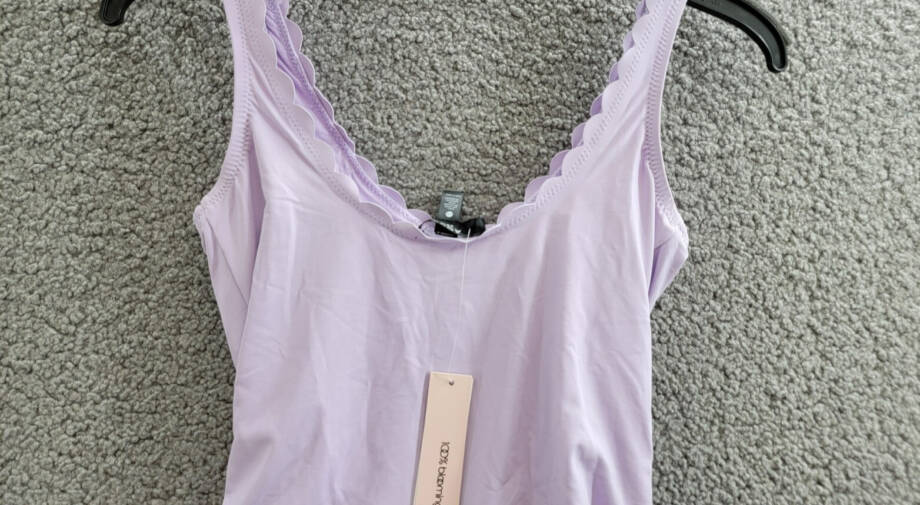 AQUA Swim Scalloped One Piece Swimsuit Women's XS Lilac Solid Scoop Neck Pull On