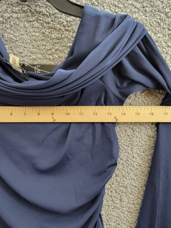 Lauren Ralph Lauren Off Shoulder Top Women's S Navy Solid Long Sleeve Pullover
