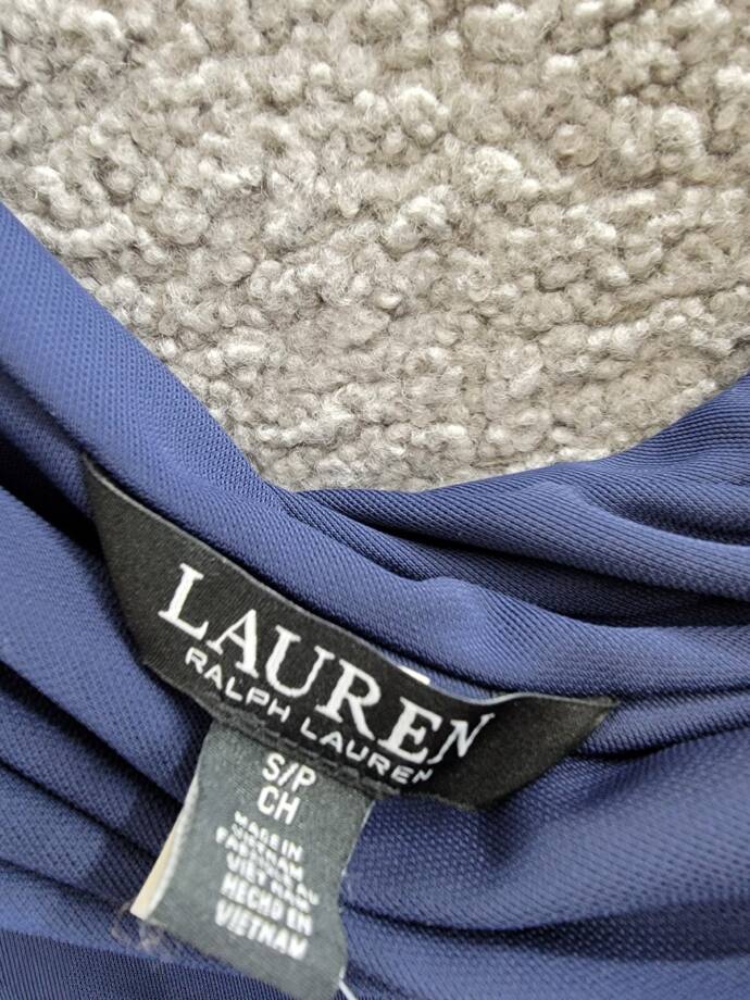 Lauren Ralph Lauren Off Shoulder Top Women's S Navy Solid Long Sleeve Pullover