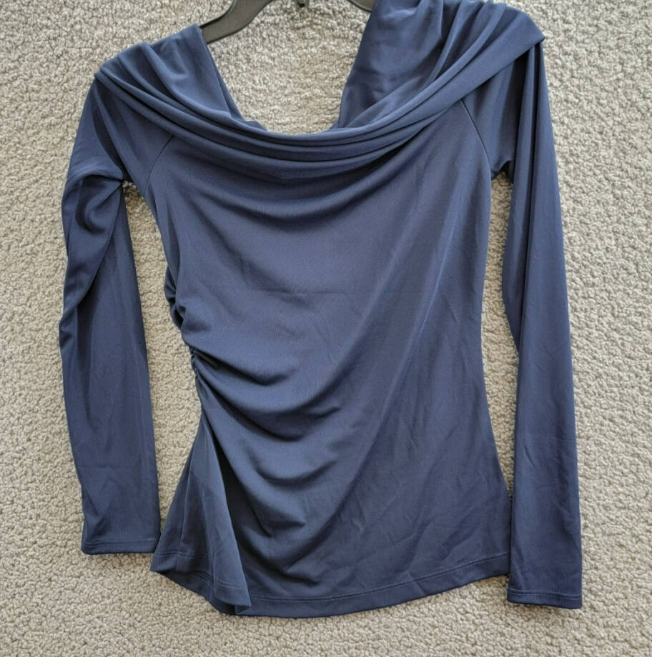 Lauren Ralph Lauren Off Shoulder Top Women's S Navy Solid Long Sleeve Pullover