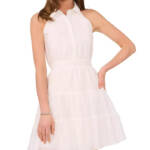 1.STATE Collared Tiered Mini Dress Women's XS New Ivory Sleeveless Button Front