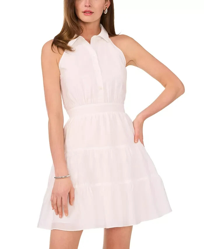1.STATE Collared Tiered Mini Dress Women's XS New Ivory Sleeveless Button Front