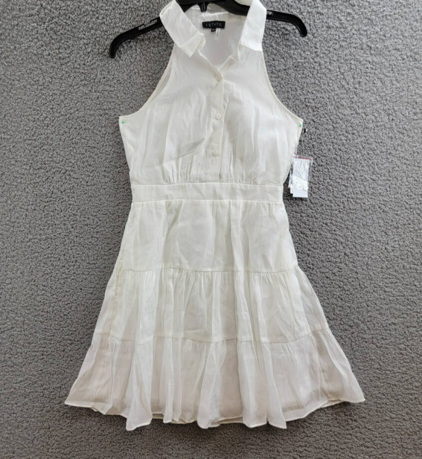 1.STATE Collared Tiered Mini Dress Women's XS New Ivory Sleeveless Button Front